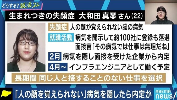 面接で説明すると落とされてしまう。“何ができるか”を見てほしい…働きたくても働けない、病気や障害に悩む就活生たち #アベマ就活特番 5枚目