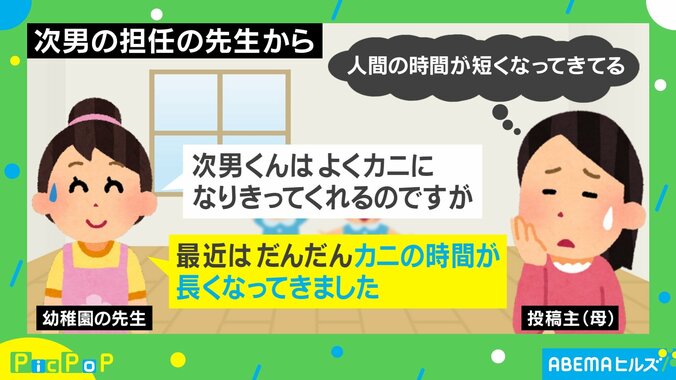 カニが好きすぎる息子の“珍行動” 先生からの衝撃的な報告に母「人間の時間が短くなってきてる」 2枚目