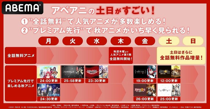 ABEMA 人気アニメ無料配信企画 2週目のラインアップを発表