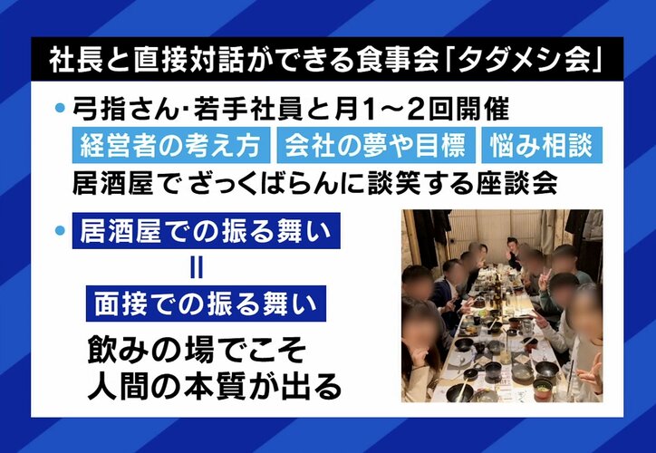 社長と直接対話ができる「タダメシ会」採用
