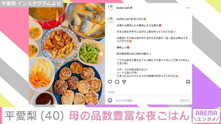 平愛梨の母親の手作り夜ごはん