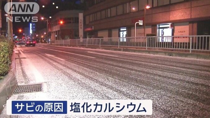 道路に散布された塩化カルシウム