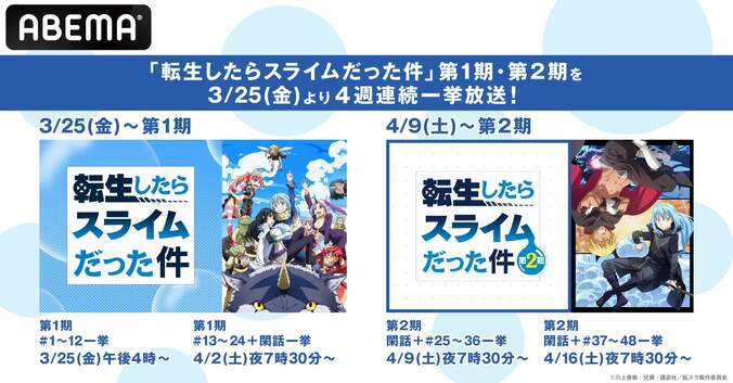 リムルたちの冒険をABEMAでイッキ見！『転生したらスライムだった件』1期&2期を4週連続一挙放送 1枚目