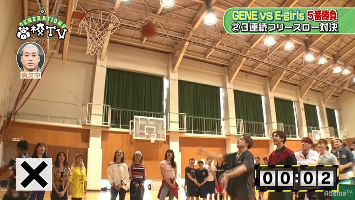 E-girlsとのバトミントン対決でGENE龍友が打ったボールが裕太の股間に直撃！「裕太くんのチョレイに…」