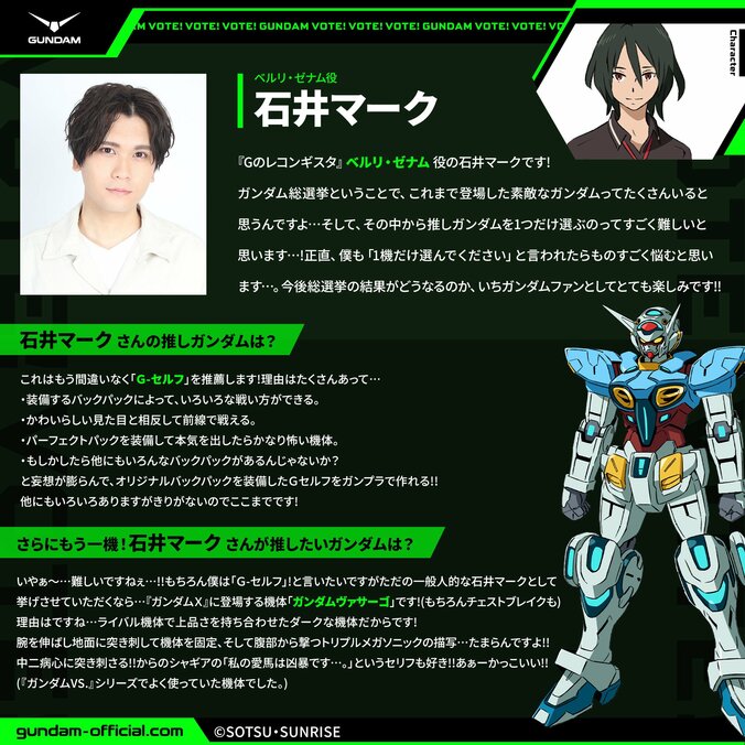 [Photos/Images] Gundam General Election Reveals Top 20 Mobile Suits! Recommendation Comments from 13 Veteran Pilot Voice Actors Including Tomoyo Kurosawa and Megumi Hayashibara Have Arrived 5th