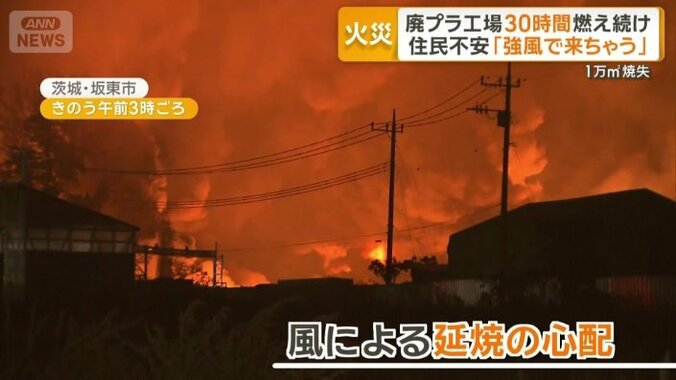 風による延焼を心配する声も