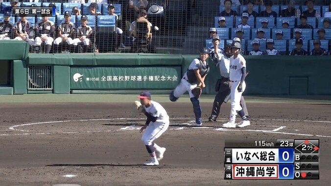 「あれがなければ2点入ってた」甲子園で捕手が“絶妙牽制” 二塁走者を刺す エース助けた送球に「ピンポイントですね！」解説者も絶賛 1枚目