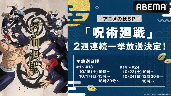 TVアニメ『呪術廻戦』全話一挙放送が決定！10月16日から2週連続で