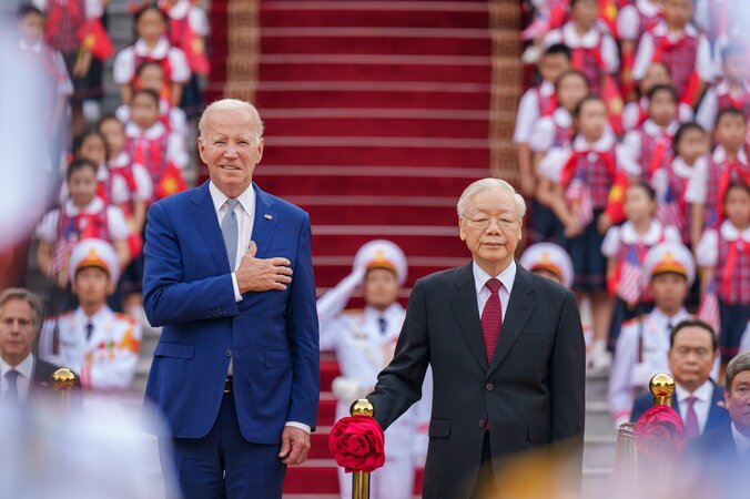 バイデン前米大統領と故グエン・フー・チョン書記長（2023年9月　ホワイトハウスから）