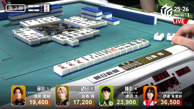 親満貫＋供託5本！白鳥ががっぽり稼いだ場面