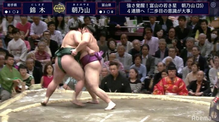 勝ちっぱなしで4連勝の朝乃山　元小結・垣添の雷親方「引きつけの力は相当なもの」