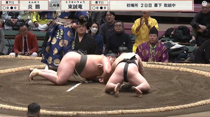 見事な肩透かしを決めた炎鵬だったが