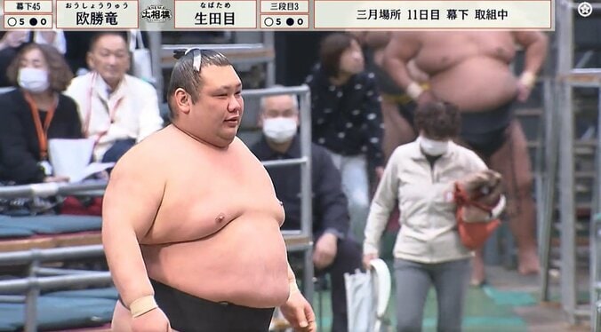 苦笑いを浮かべる幕下四十五枚目・欧勝竜