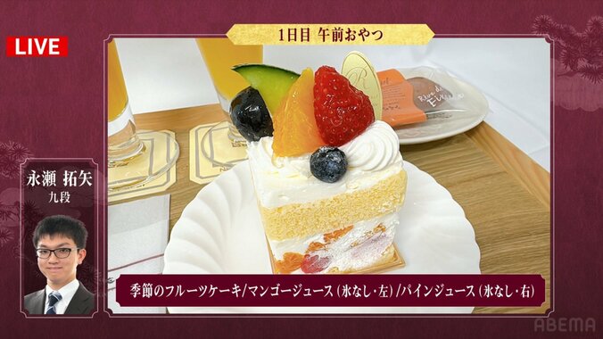 永瀬拓矢九段が注文した季節のフルーツケーキ（アップ）