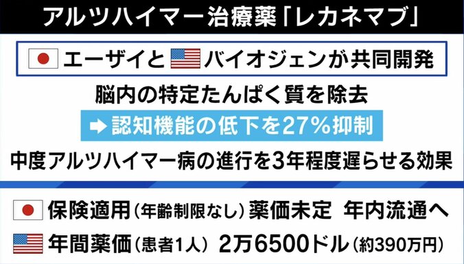 アルツハイマー治療の新薬に専門家「期待し過ぎてはいけない」 医療費の保険負担について「本当に希望すればいいが、医者は患者の希望を聞いていない」 2枚目