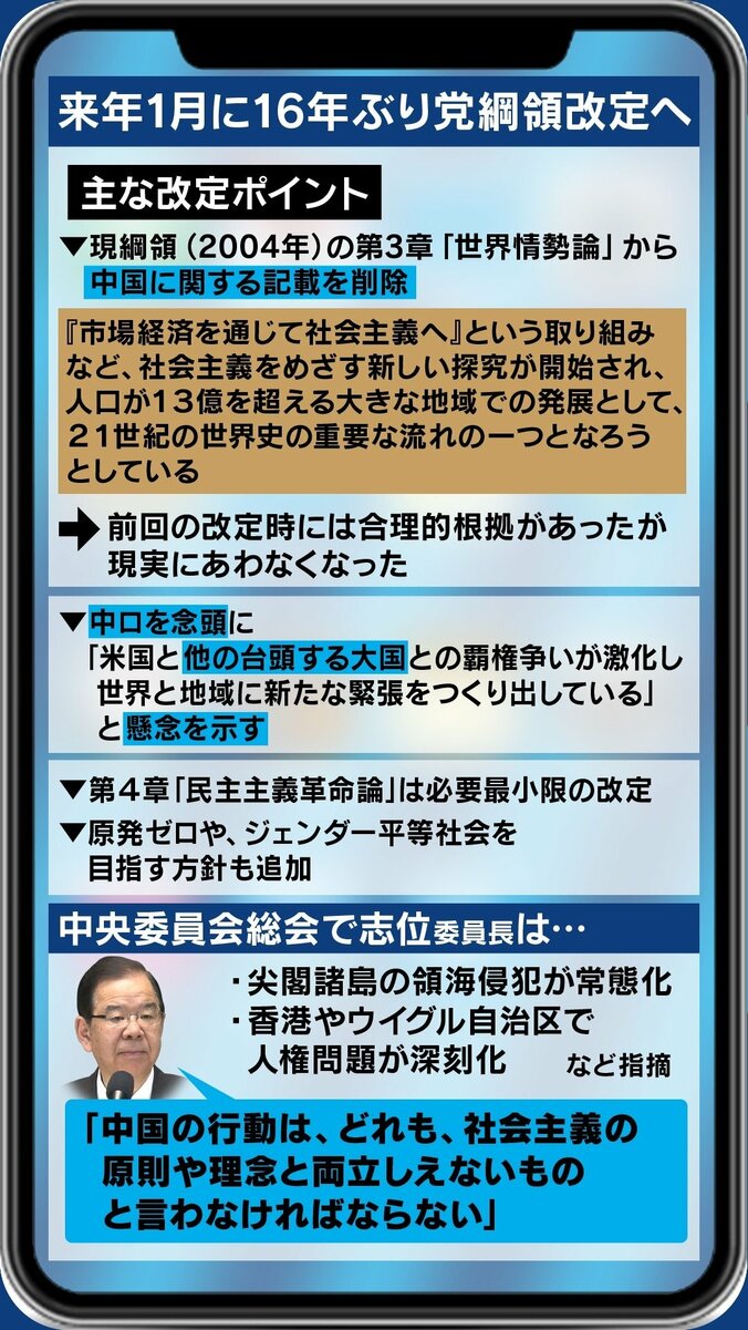 「自分たちが中国を批判することに意味がある」16年ぶりの綱領改定で中国共産党に厳しい姿勢、日本共産党の意図は 2枚目