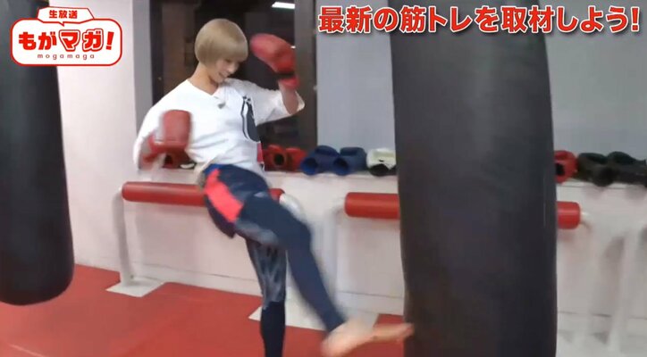 最上もが、サンドバックをキックし「気持ち良い」