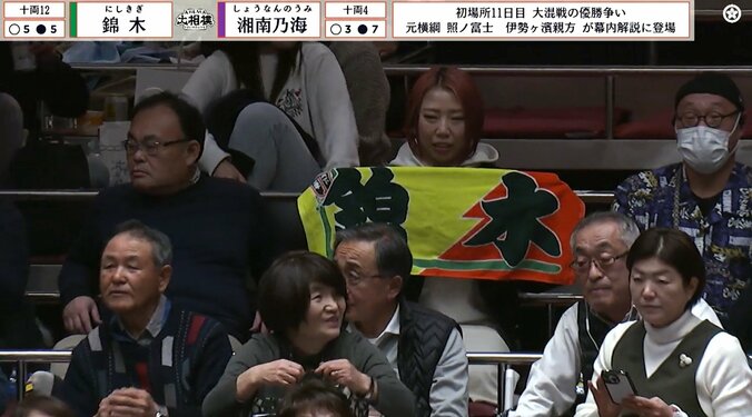 錦木の応援タオルを手にするDASH・チサコ