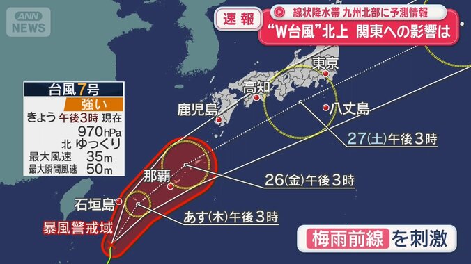【台風情報】７号＋８号＋梅雨前線で週末も大雨警戒　“ダブル台風”今後の動きは 1枚目