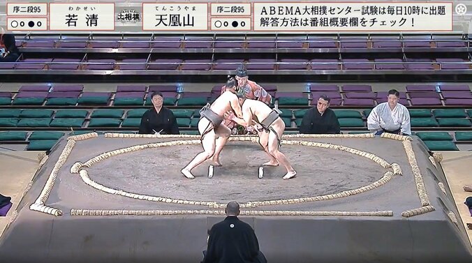 フラッシュを浴びた力士の身体が光る