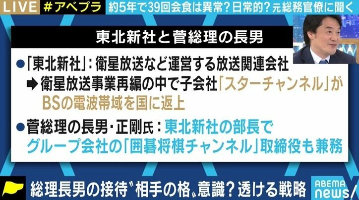 「今の時代、誰もこんな接待は受けていない。しかし総理の長男の誘いは断れない。それが今の霞が関だ」総務官僚時代に放送行政にも携わった小西洋之議員