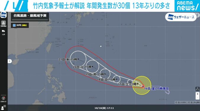 台風30号の進路予測図