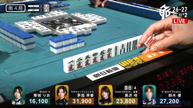 特技炸裂！赤5索を引いて大逆転勝利のシーン