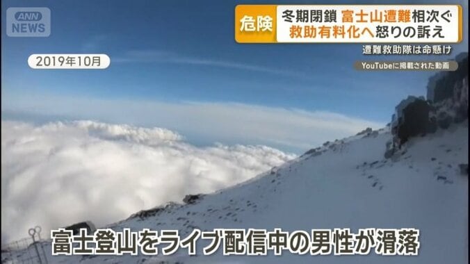 富士登山をライブ配信中の男性が滑落