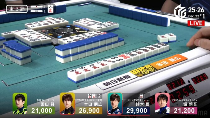 火花散るイケメン対決！本田が鈴木優に満貫を食らわせたシーン