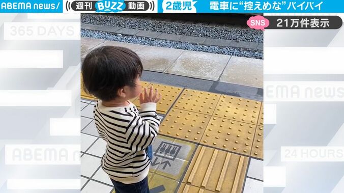 電車大好きの2歳の男の子が見せた“控えめなバイバイ”が尊すぎて癒される人続出、最後の「指差し確認」もかわいすぎる 1枚目