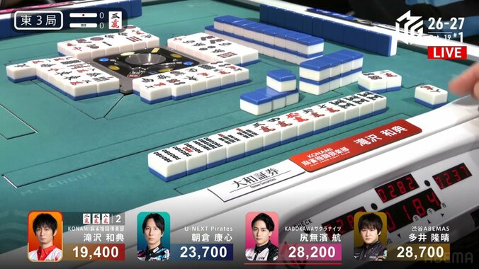優しい手つきで強烈なアガリ 滝沢和典の満貫ツモ