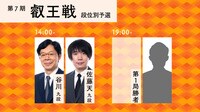 【中継】第7期 叡王戦 段位別予選 谷川九段-佐藤天九段/永瀬王座か郷田九段-第1局勝者