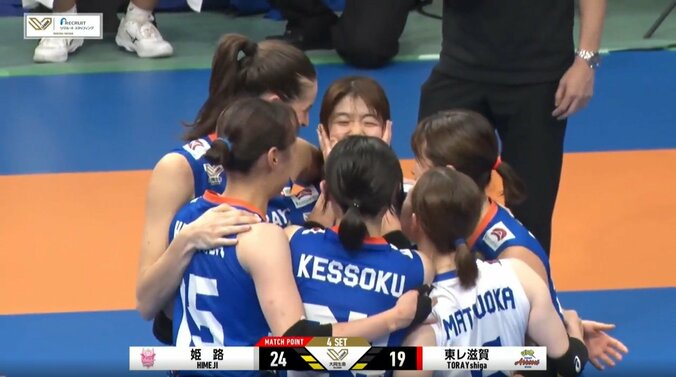 チームメイトに祝福される花岡千聡