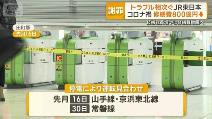 長時間にわたる運転見合わせ