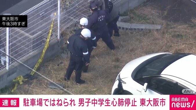 曲がったフェンスと事故をした車