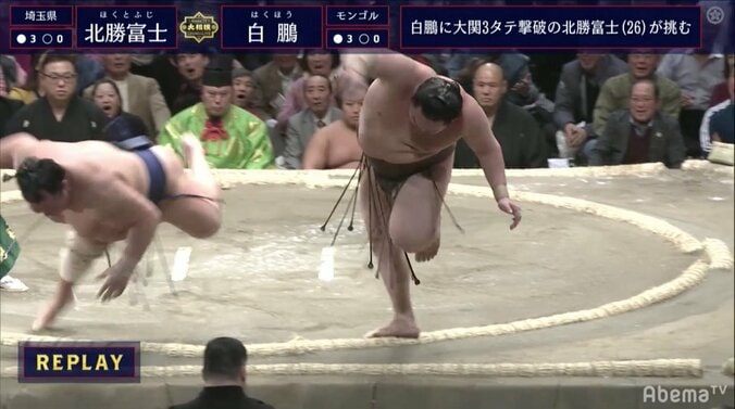 大横綱・白鵬が持つ脅威のボディバランス　土俵際に右かかとで1回転し逆転勝利　視聴者「粘りがやばすぎ！」と大興奮 1枚目