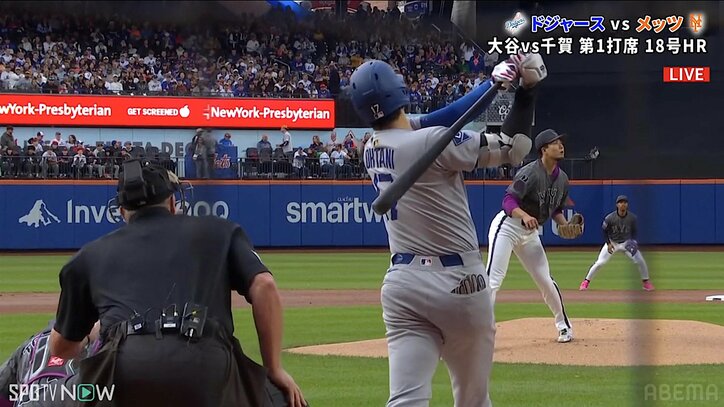 【写真・画像】「ミスターメッツいるじゃん」大谷翔平の打席でネット裏に敵軍マスコット登場！ コミカルな動きに反響「傘さしてるのシュール」　1枚目