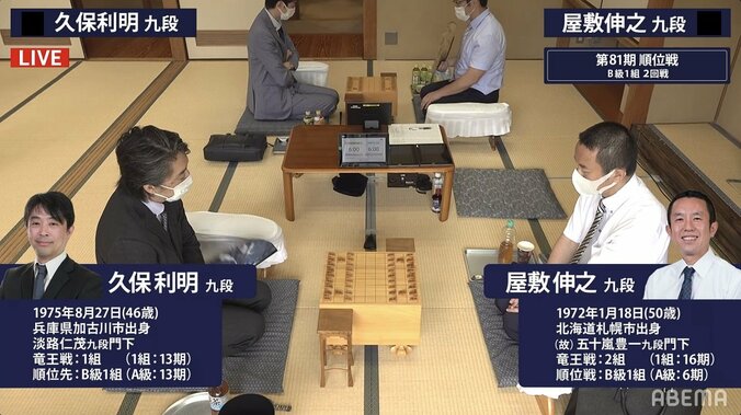 久保利明九段VS屋敷伸之九段 戦型は「三間飛車」に／将棋・順位戦B級1組 1枚目