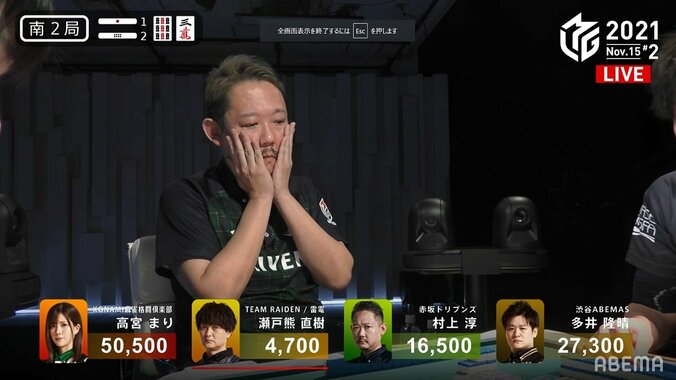 何切ったらいいの？村上淳のお悩み仕草が「ムンクの叫び」「乙女ポーズ」と話題に／麻雀・Mリーグ 2枚目