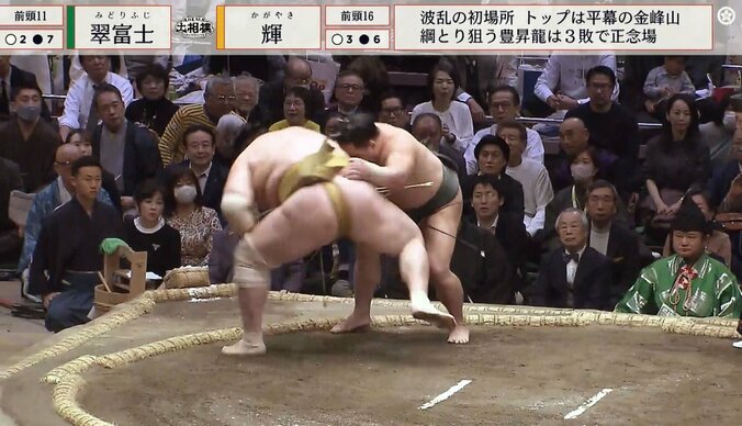 ヒラリと巨漢の輝を交わす翠富士