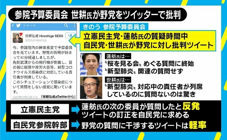 世耕氏の“野党批判ツイート”が物議 社会学者・西田亮介氏は“質問の原則”指摘しつつ「訂正を求めるほどのことなのか」と疑問 1枚目