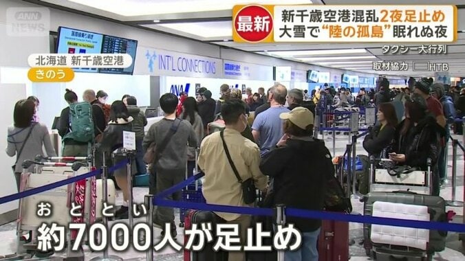25日は約7000人が足止めされた新千歳空港