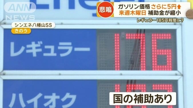 国の補助ありガソリン価格