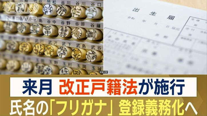 来月に改正戸籍法が施行 氏名の「フリガナ」登録義務化へ 郵送される通知書で確認を