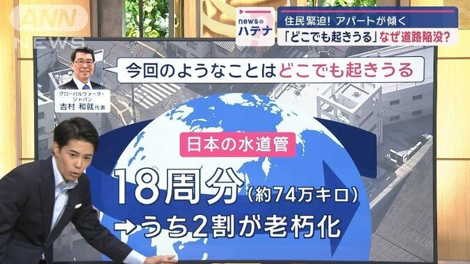 住民緊迫！広島市のアパート傾く　なぜ道路陥没？　専門家は「全国どこでも起きうる」 1枚目