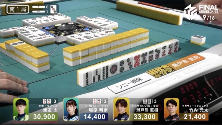 【写真・画像】ハラハラ展開も気迫で白星もぎ取った！瀬戸熊直樹、個人2連勝！窮地から復活したトップ目直撃弾「しっかり前を追いたい」／麻雀・Mリーグ　2枚目