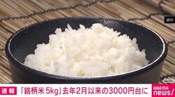 「銘柄米5kg」去年2月以来の3000円台に