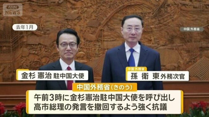 金杉憲治駐中国大使と中国外務省の孫衛東外務次官