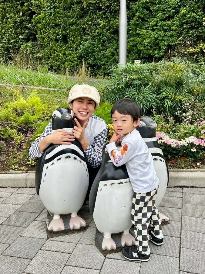 山崎夕貴アナ 息子 2ショット