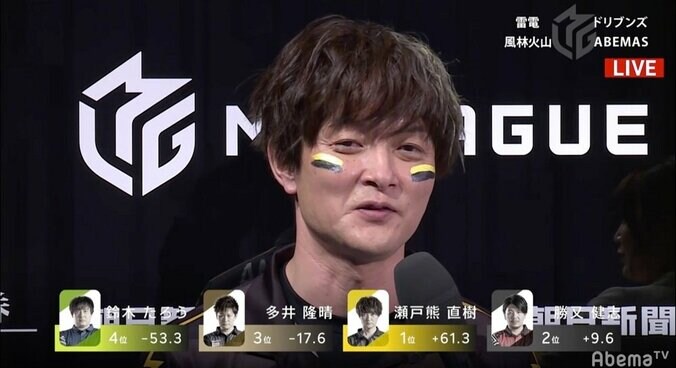 快勝こそがファンサービス 瀬戸熊直樹、個人スコア首位「一打一打に魂込めて」／麻雀・Mリーグ 1枚目